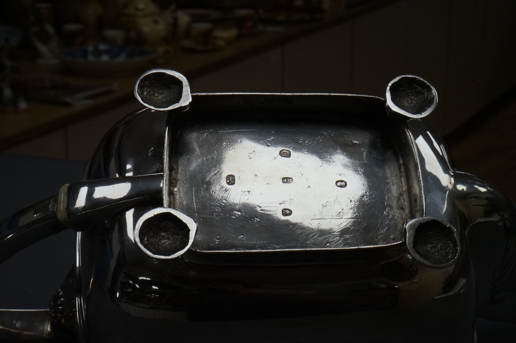 A George III silver oblong teapot by Daniel Pontifex, London, 1809, decorated with 'basket weave' bands, gross weight 26,2oz., CITES Submission reference, 712SNDFP